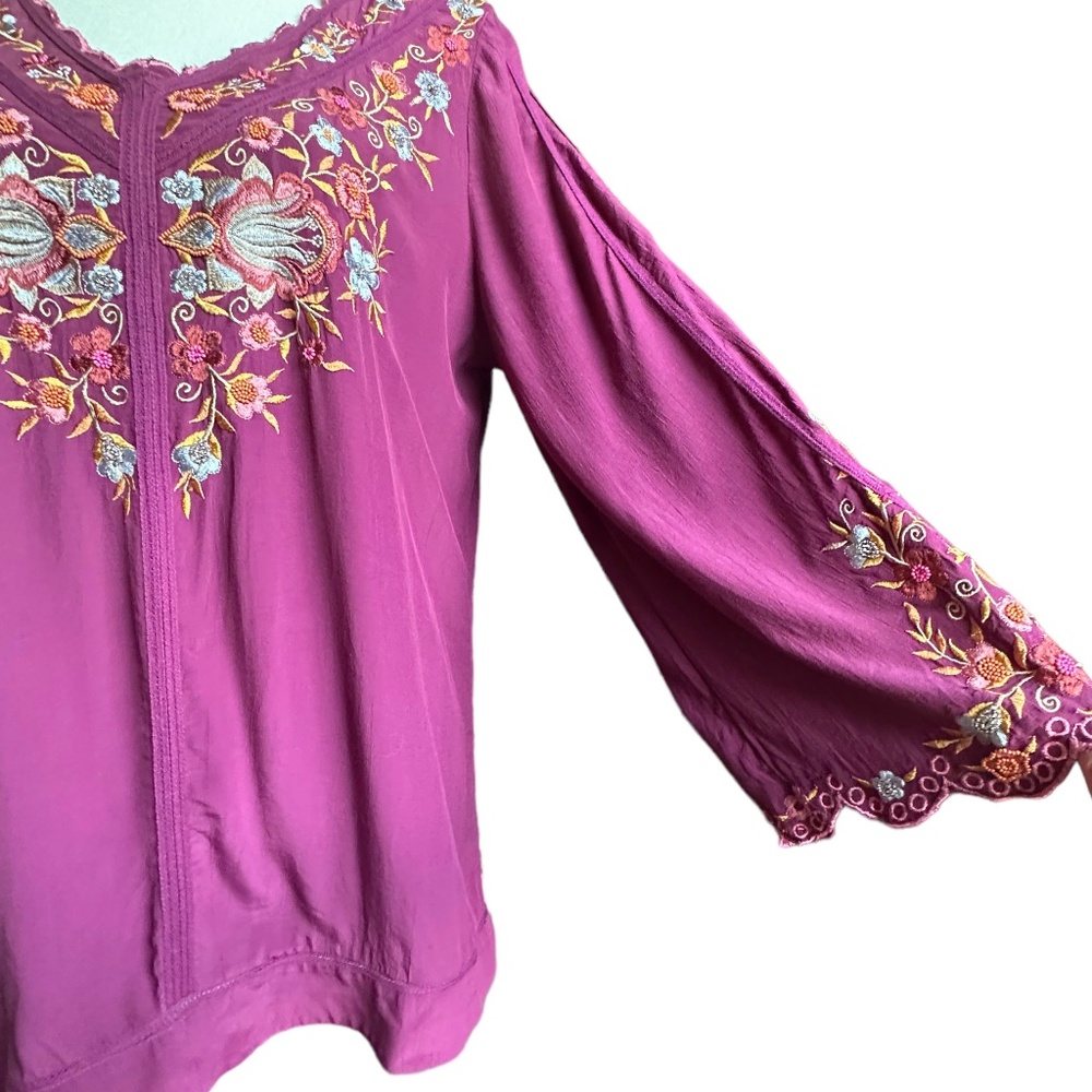 Soft Surroundings Pink Beaded Embroidered Boho Blouse Sz M - Picture 7 of 10